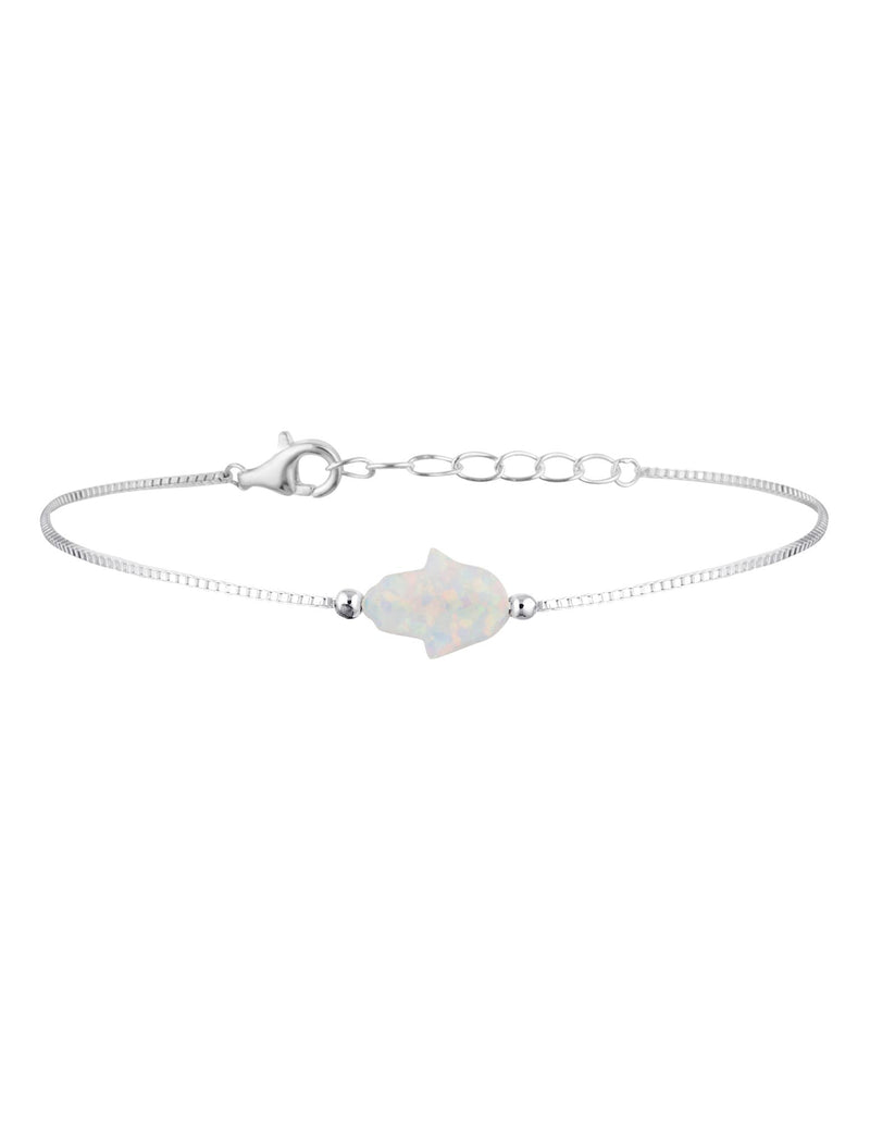 Mocha Sterling Silver Mini Hamsa Fine Bracelet - White | Mocha Australia