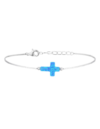 Mocha Sterling Silver Mini Cross Fine Bracelet - Blue | Mocha Australia