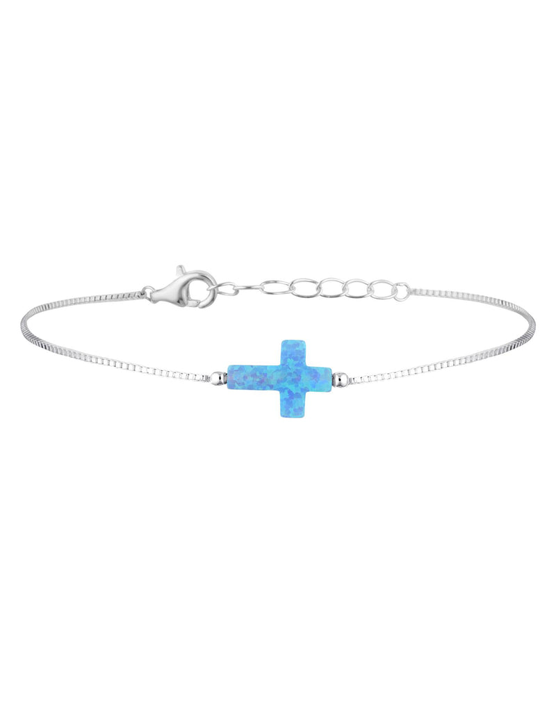 Mocha Sterling Silver Mini Cross Fine Bracelet - Light Blue | Mocha Australia