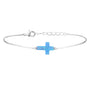 Mocha Sterling Silver Mini Cross Fine Bracelet - Light Blue