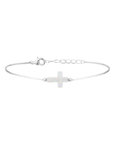 Mocha Sterling Silver Mini Cross Fine Bracelet - White | Mocha Australia