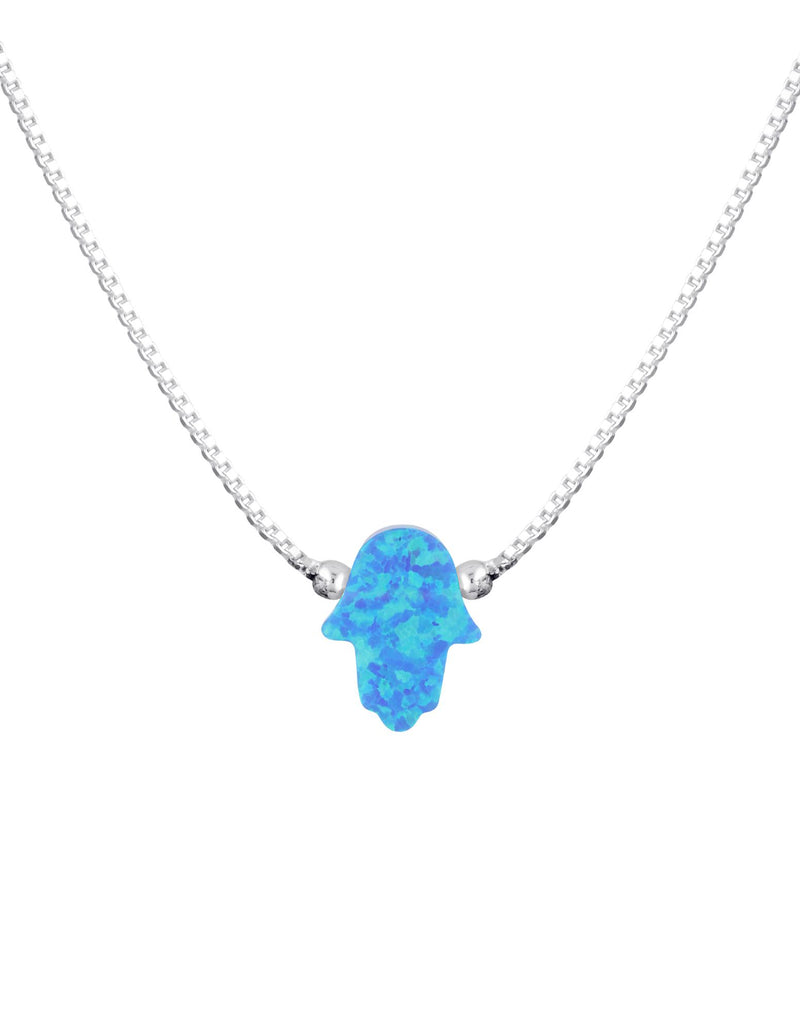 Mocha Sterling Silver Mini Hamsa Fine Necklace - Blue | Mocha Australia