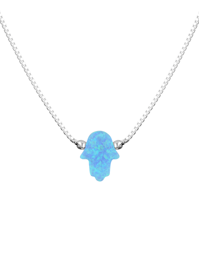 Mocha Sterling Silver Mini Hamsa Fine Necklace - Light Blue | Mocha Australia