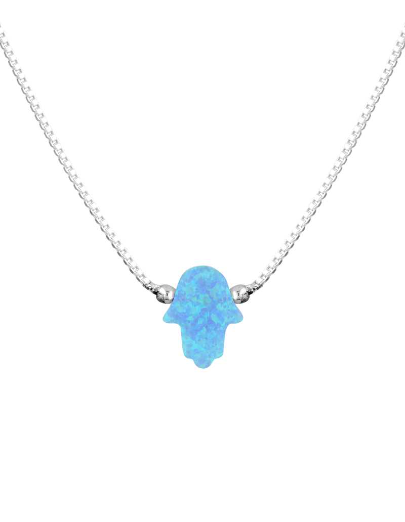 Mocha Sterling Silver Mini Hamsa Fine Necklace - Light Blue | Mocha Australia