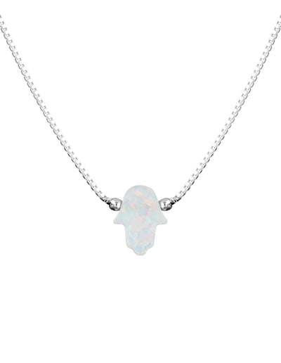 Mocha Sterling Silver Mini Hamsa Fine Necklace - White | Mocha Australia
