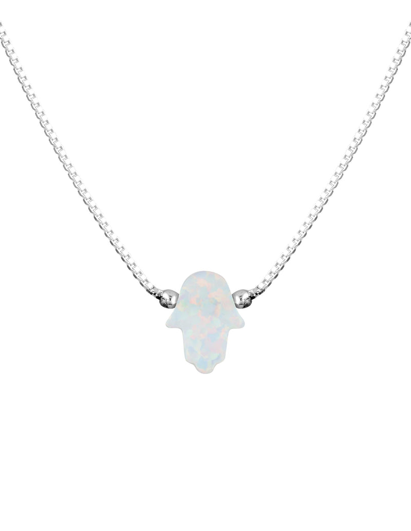 Mocha Sterling Silver Mini Hamsa Fine Necklace - White | Mocha Australia
