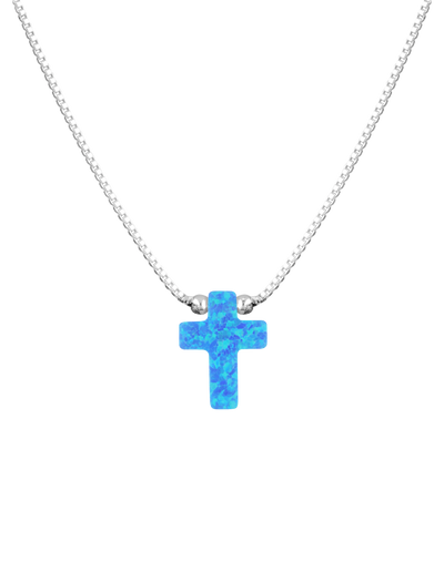 Mocha Sterling Silver Mini Cross Fine Necklace - Blue | Mocha Australia