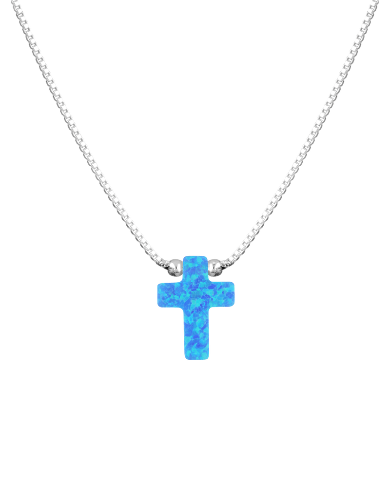 Mocha Sterling Silver Mini Cross Fine Necklace - Blue | Mocha Australia