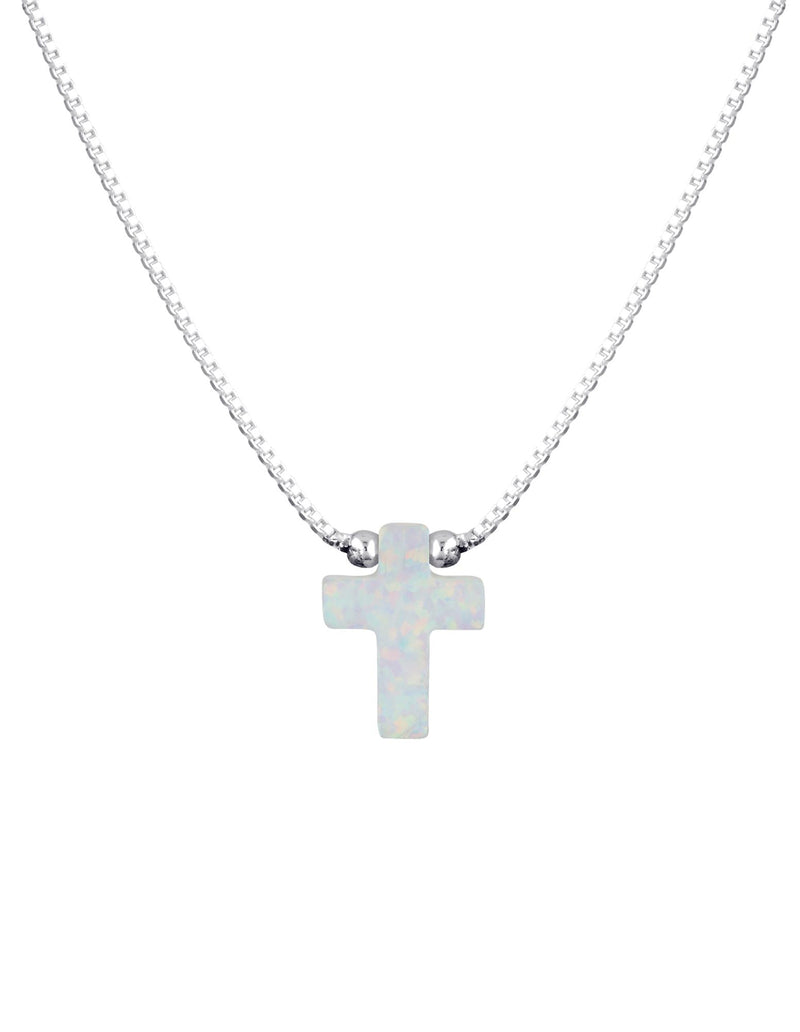 Mocha Sterling Silver Mini Cross Fine Necklace - White | Mocha Australia