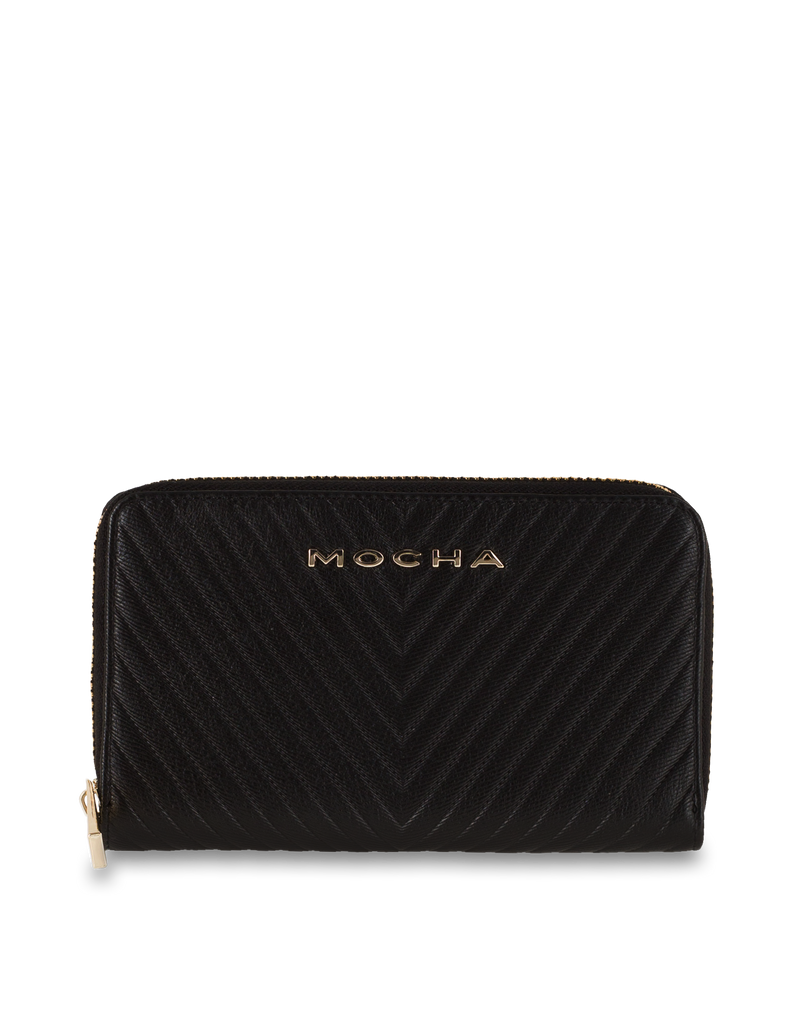 Mocha Small Chevron Leather Wallet - Black/Light Gold | Mocha Australia