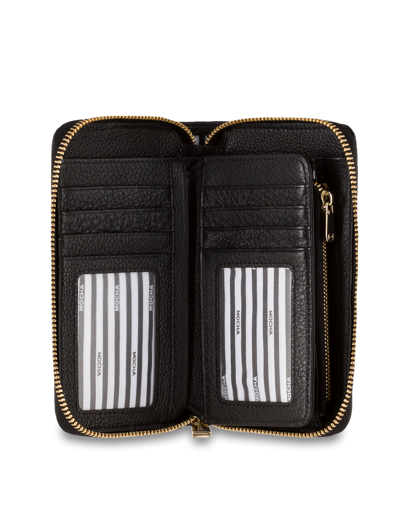 Mocha Small Chevron Leather Wallet - Black/Light Gold | Mocha Australia