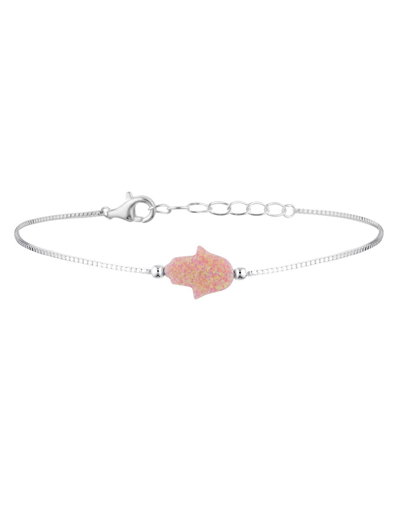 Mocha Sterling Silver Mini Hamsa Fine Bracelet - Pink | Mocha Australia