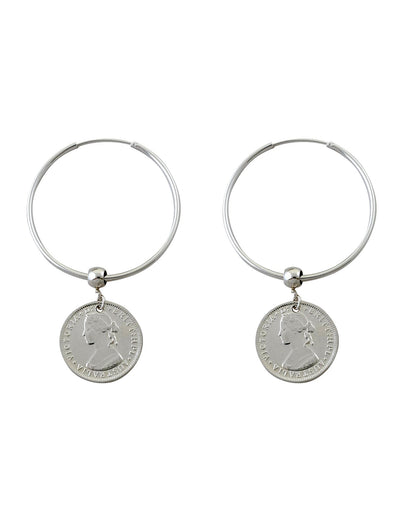 Von Treskow Hoop Earrings w/ Australian Token Coin - Silver | Mocha Australia