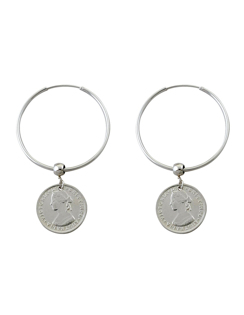 Von Treskow Hoop Earrings w/ Australian Token Coin - Silver | Mocha Australia