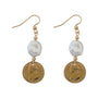 Von Treskow Token Earrings w/ Small Keshi Pearl - Gold