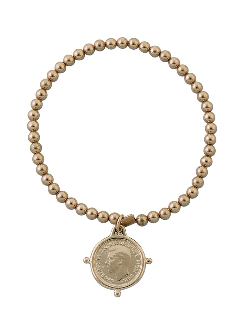 Von Treskow Stretchy Bracelet w/ Compass Frame Threepence - Gold | Mocha Australia