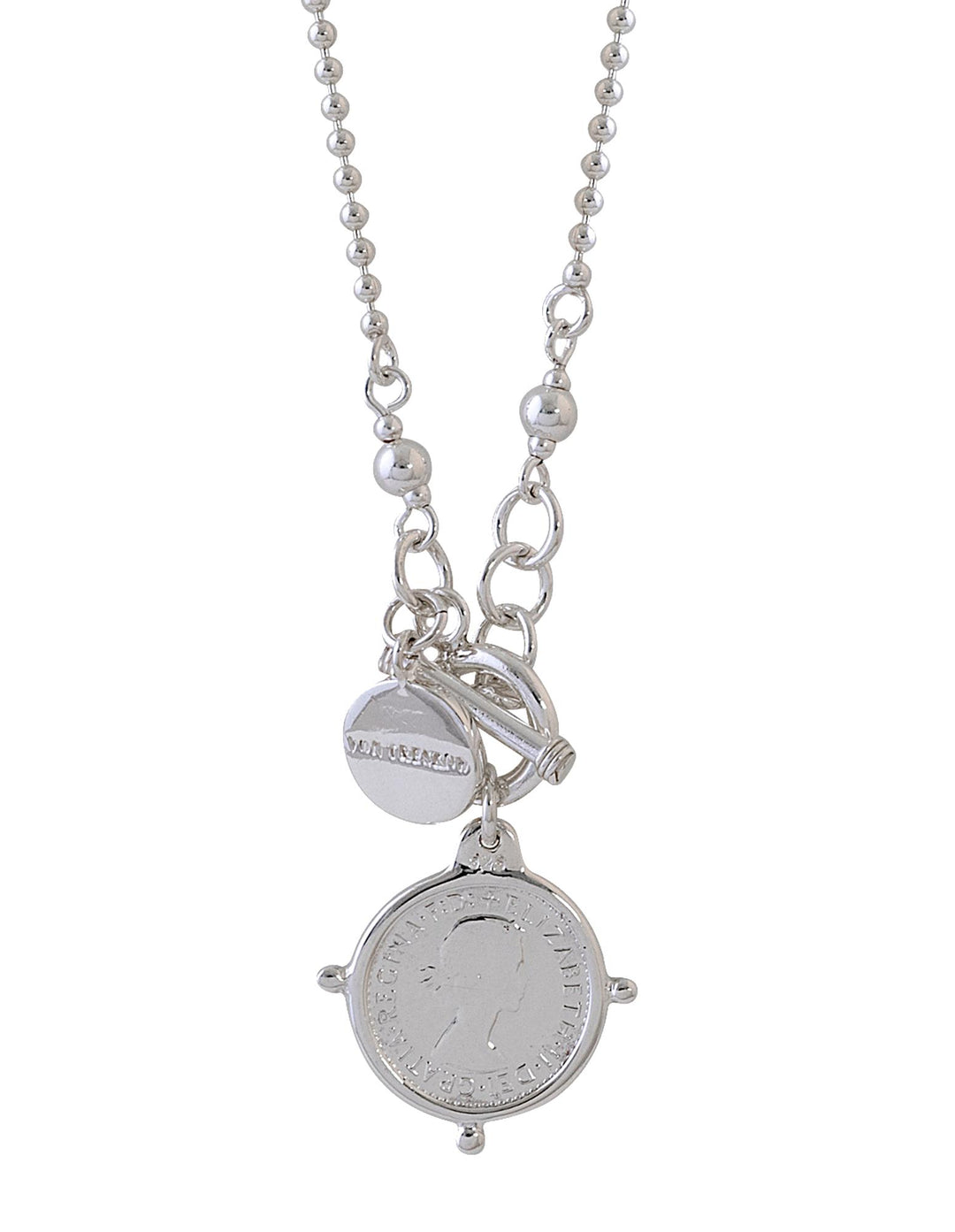 Von Treskow Fine Ball Chain Necklace w/ VT Plate & Threepence