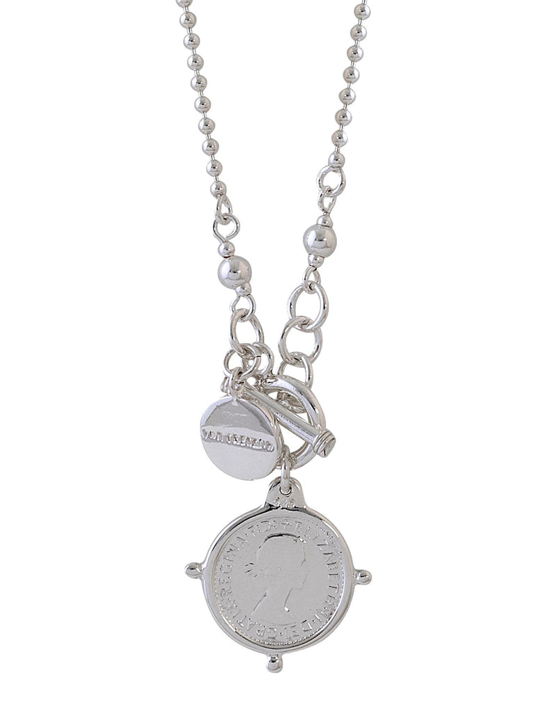 Von Treskow Fine Ball Chain Necklace w/ VT Plate & Threepence - Silver | Mocha Australia