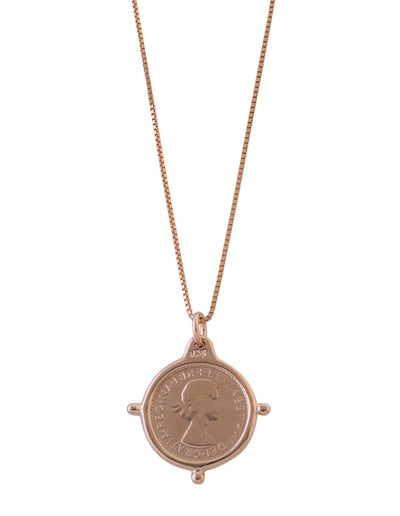 Von Treskow Box Chain Necklace w/ Compass Frame Threepence - Rose Gold | Mocha Australia