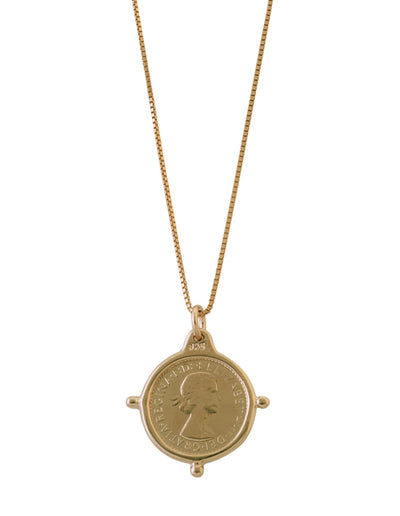 Von Treskow Fine Box Chain Necklace w/ Compass Frame Threepence - Gold | Mocha Australia