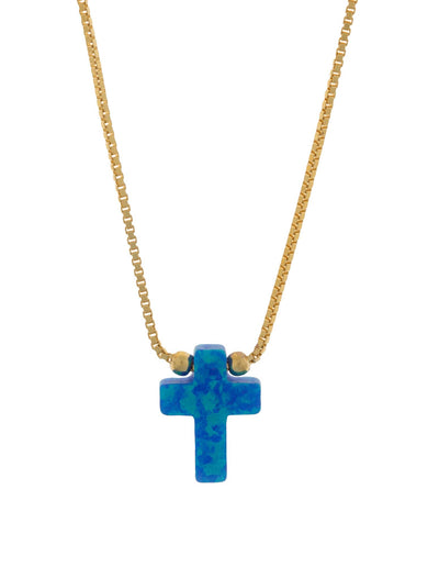 Mocha Sterling Silver Mini Cross Gold Fine Necklace - Blue | Mocha Australia