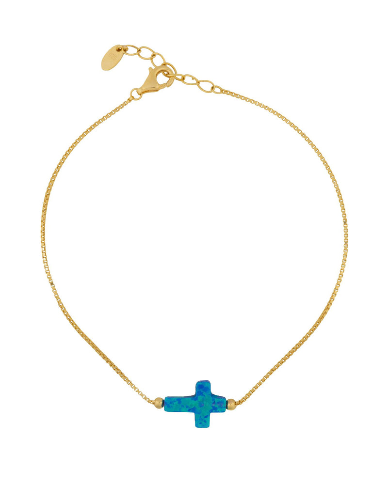 Mocha Sterling Silver Mini Cross Gold Fine Bracelet - Blue | Mocha Australia