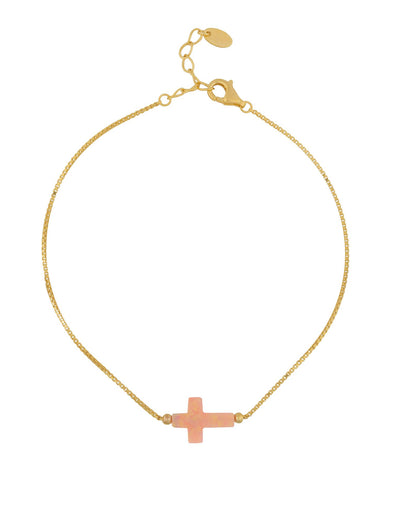 Mocha Sterling Silver Mini Cross Gold Fine Bracelet - Pink | Mocha Australia