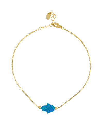 Mocha Sterling Silver Mini Hamsa Gold Fine Bracelet - Blue | Mocha Australia