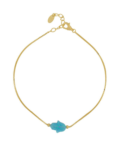 Mocha Sterling Silver Mini Hamsa Gold Fine Bracelet - Light Blue | Mocha Australia