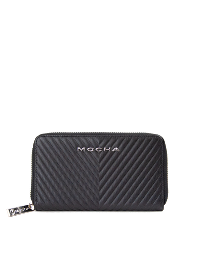 Mocha Small Chevron Leather Wallet - Black/Silver | Mocha Australia