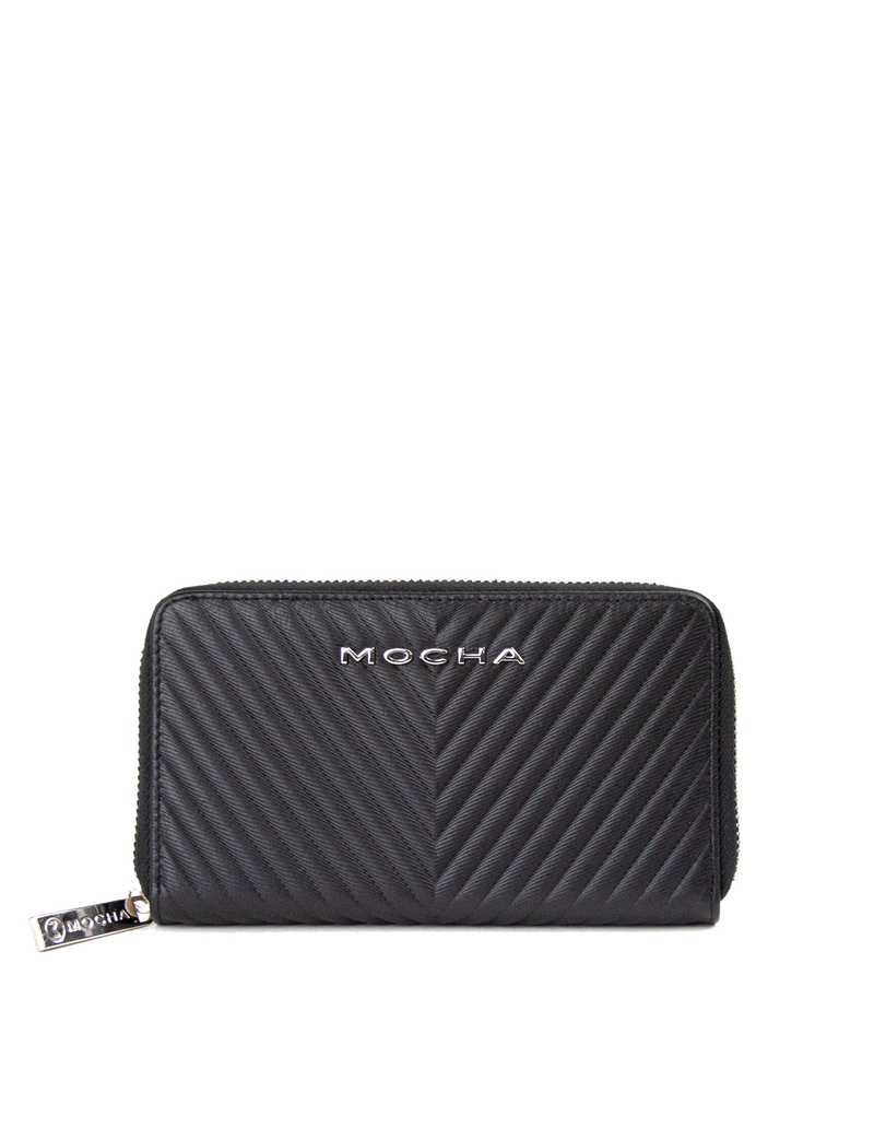 Mocha Small Chevron Leather Wallet - Black/Silver | Mocha Australia