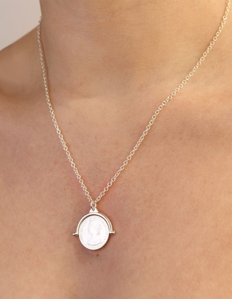 Von Treskow Name Chain Necklace w/ Australian Token Coin Spinner - Silver | Mocha Australia
