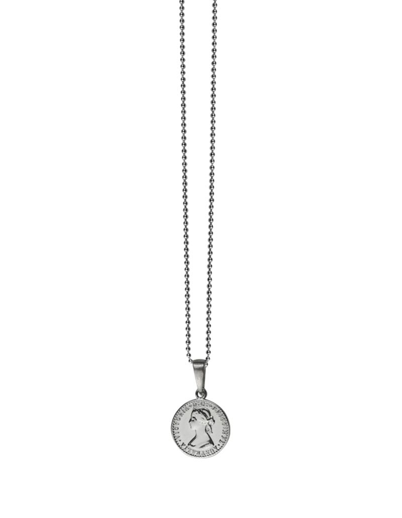 Von Treskow Fine Curb Chain Necklace w/ Mini Australian Token - Silver | Mocha Australia