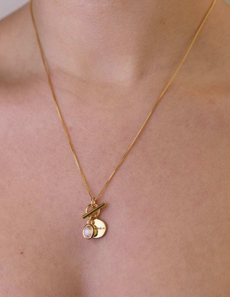 Von Treskow Fine Box Chain Necklace w/ Toggle & Oval Moonstone - Gold | Mocha Australia