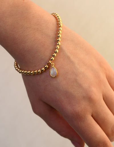 Von Treskow 4mm Stretchy Bracelet w/ Pear Moonstone - Gold | Mocha Australia
