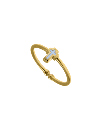 Gregio Tiny Shiny Adjustable Ring w/ Enamel Cross - Gold | Mocha Australia