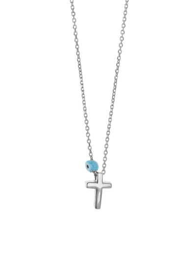 Gregio Tiny Shiny Cross Necklace w/ Evil Eye - Silver | Mocha Australia