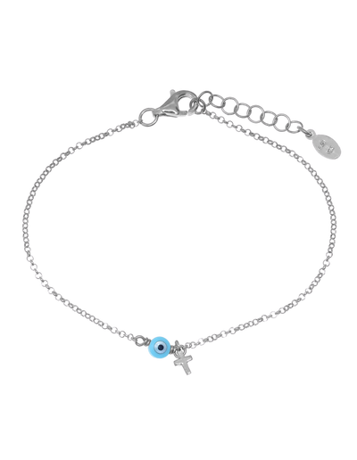 Gregio Tiny Shiny Bracelet w/ Cross & Evil Eye - Silver | Mocha Australia
