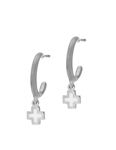 Gregio Tiny Shiny Earrings w/ Enamel Cross - Silver | Mocha Australia