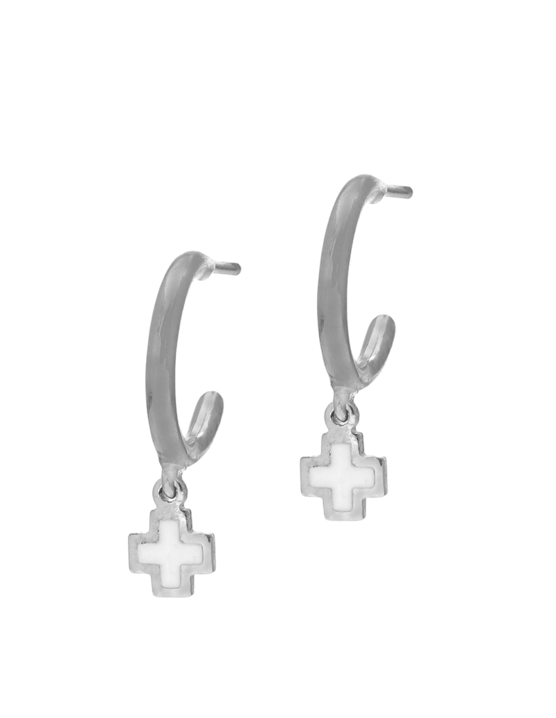Gregio Tiny Shiny Earrings w/ Enamel Cross - Silver | Mocha Australia