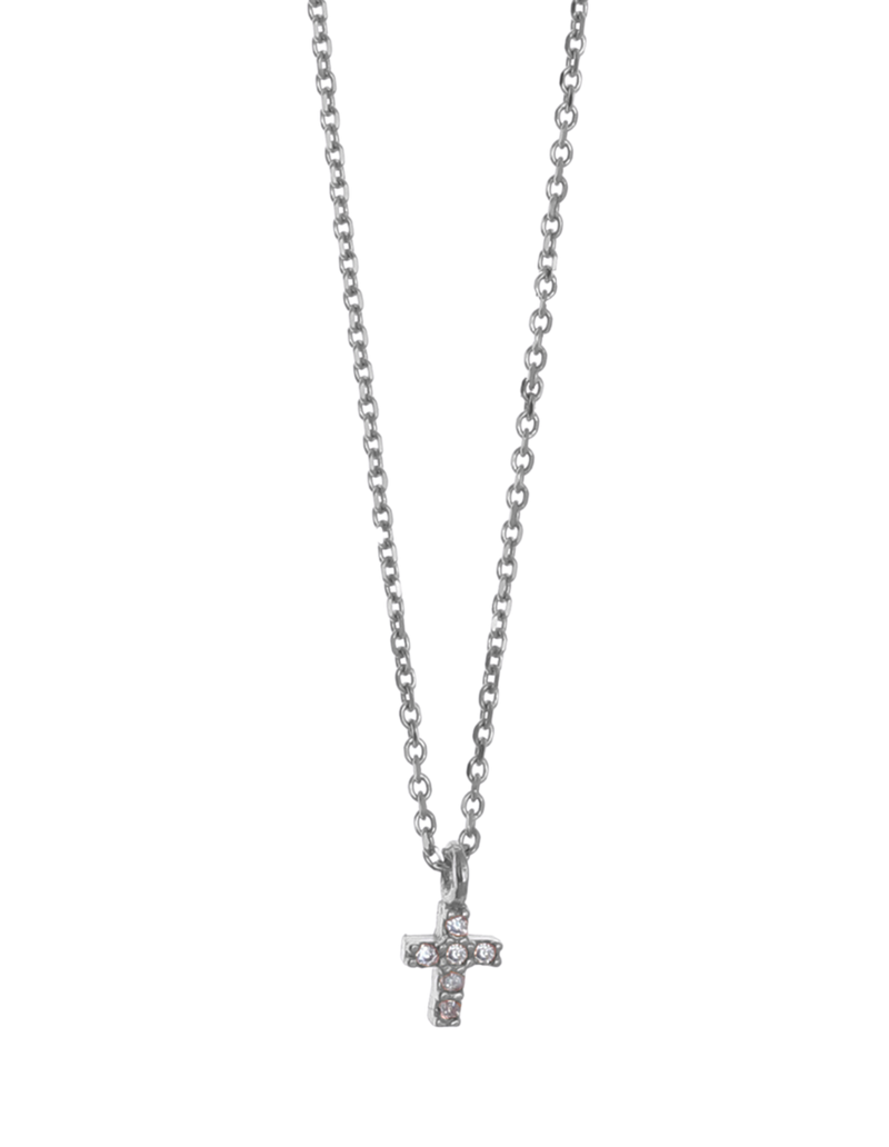 Gregio Tiny Shiny Cross Necklace w/ White Zirconia - Silver | Mocha Australia