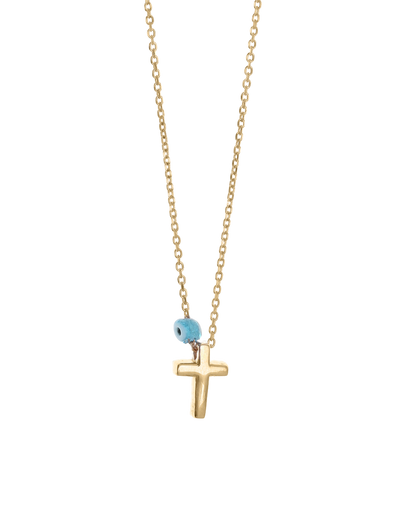 Gregio Tiny Shiny Cross Necklace w/ Evil Eye - Gold | Mocha Australia