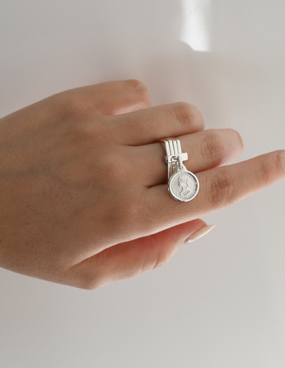 Von Treskow 4-Stack Ring w/ Mini Coin - Silver | Mocha Australia