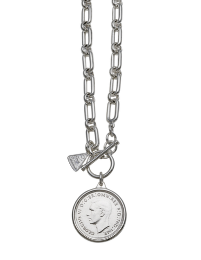 Von Treskow Alternating Link Belcher Necklace w/ Shilling & T-Bar - Silver | Mocha Australia