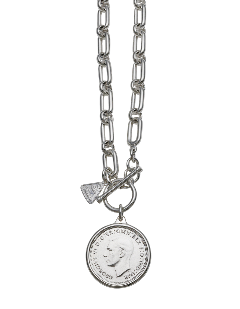 Von Treskow Alternating Link Belcher Necklace w/ Shilling & T-Bar - Silver | Mocha Australia