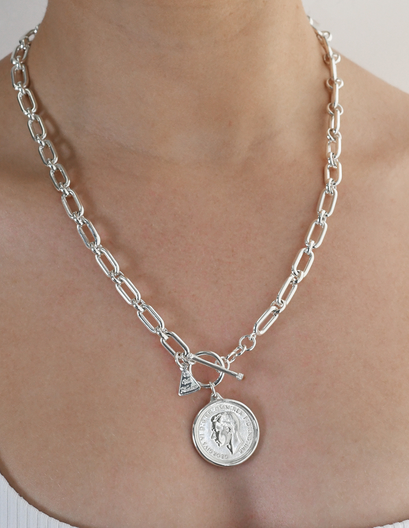 Von Treskow Alternating Link Belcher Necklace w/ Shilling & T-Bar - Silver | Mocha Australia