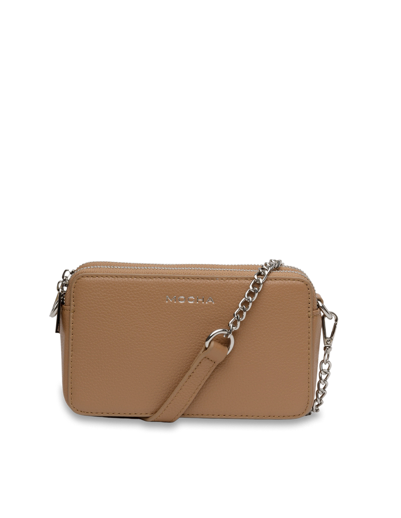 Mocha Mini Leather Chain Crossbody Bag - Tan | Mocha Australia