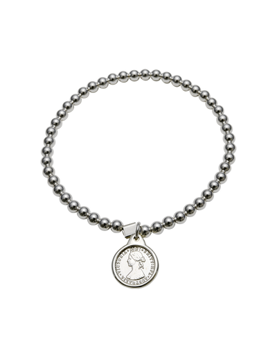 Von Treskow 4mm Stretchy Bracelet w/ Mini Coin - Silver | Mocha Australia