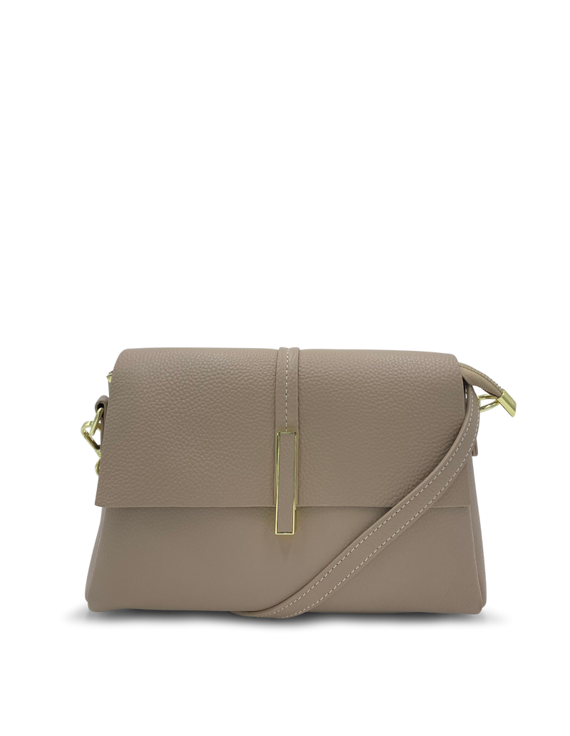 Mocha Lola Flap Leather Crossbody Bag - Light Taupe | Mocha Australia