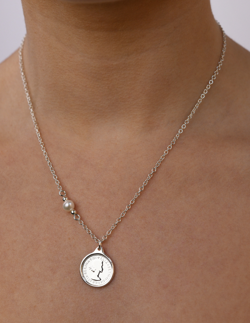 Von Treskow Threepence Coin Necklace w/ Pearl | Mocha Australia